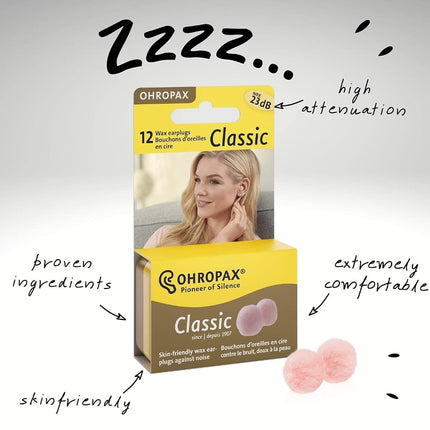 Ohropax Wax Ear Plugs Qty 3 Boxes - Total of 36 Ear Plugs with Free Yellow 6 Compartment Box