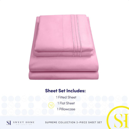 Sweet Home Collection Luxury Bedding Set with Flat, Fitted Sheet, 2 Pillow Cases, Microfiber, Pink, Twin XL