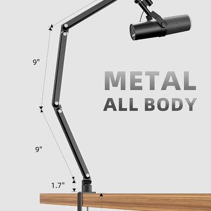 TODI Mic Arm, Microphone Arm Rotatable for Light Mics, Storable Desk Mic Stand for Bear 3LB with Mount Clamp, Mic Stand Boom Arm with Cable Channel with 3/8'' 5/8'' Thread for Podcast, Gaming
