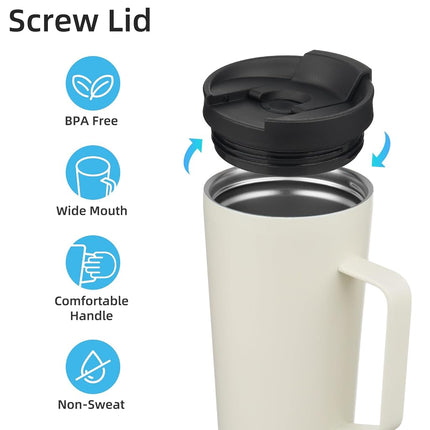 Konokyo 26 oz Insulated Tumbler with Handle & Straw, Stainless Steel Mug