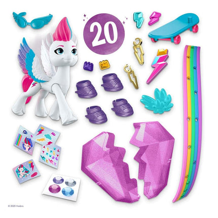 My Little Pony F2452 New Generation Crystal Adventure Zipp Storm 7.5cm White Pony with Surprise Accessories Friend Bracelet