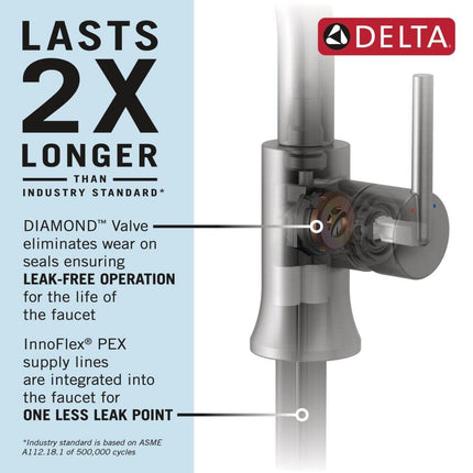 Delta Woodhurst Chrome Bathroom Faucet 1 Hole, Single Hole Bathroom Sink Faucet for Vanity, Metal Push-Pop Drain Assembly, Chrome 532-MPU-DST