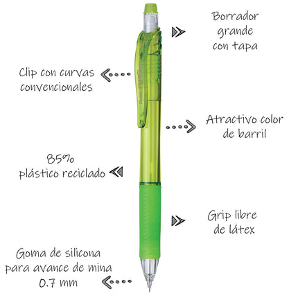 Pentel Energize-X Mechanical Pencil (0.5mm) Light Green Barrel, Box of 12 (PL105K)