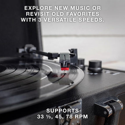 Platine vinyle portable Victrola Journey Bluetooth – avec haut-parleurs intégrés, platine 3 vitesses, sortie RCA, prise casque (marron foncé)