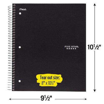 Five Star Spiral Notebooks, 5 Subject, Wide Ruled Paper, 200 Sheets, 10-1/2" x 8", Black, Blue, 2 Pack (73037)