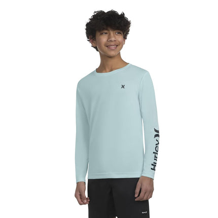 Hurley Boys' Long Sleeve UPF 50+ Rash Guard Swim Shirt, Mint Candy Heather, 4