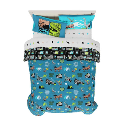 Franco Jurassic World Kids Bedding Super Soft Cozy Reversible Microfiber Comforter and Sheet Set with Sham, 7 Piece Full Size, (Officially Licensed Product)
