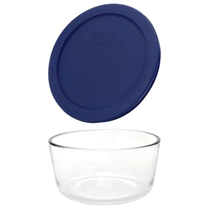 Pyrex Storage 2 Cup Round Dish, Clear with Blue Lid, Pack of 4 Containers