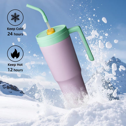 Vaso térmico Konokyo con asa y pajita, botella de agua de acero inoxidable al vacío de 40 oz, taza de viaje de metal con difusor de frutas, morado