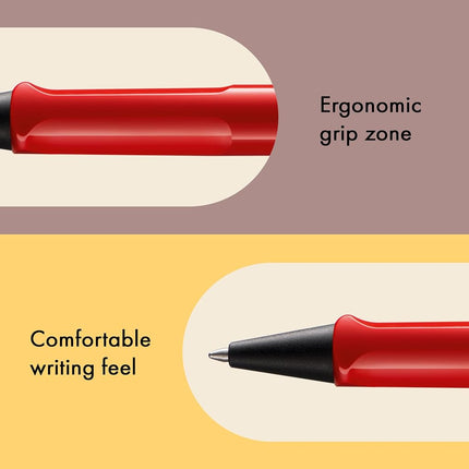 Lamy safari red - Ballpoint Pen with ergonomic grip & line width M - for pleasant long writing - made of robust ASA plastic – including large capacity refill M 16 in blue