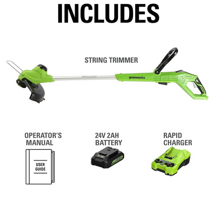 Greenworks 24V 11 inch TORQDRIVE String Trimmer, 2Ah USB Battery and Charger Included ST24B214