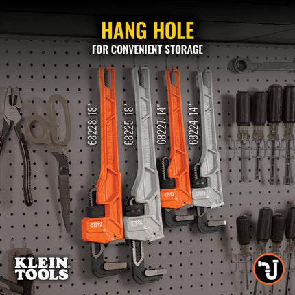 KLEIN TOOLS 68224 14-Inch Cast Aluminum Pipe Wrench, Heavy Duty Adjustable Plumbing Wrench with I-Beam Handle, 2-Inch Jaw Capacity