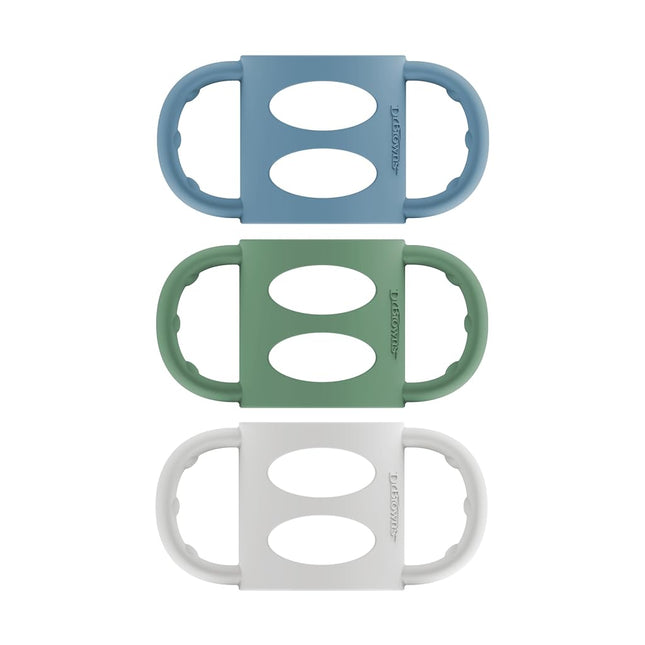 Dr. Brown's Milestones 100% Silicone Baby Bottle Handles, Narrow, Blue, Green, Gray, 3 Pack, 4m+