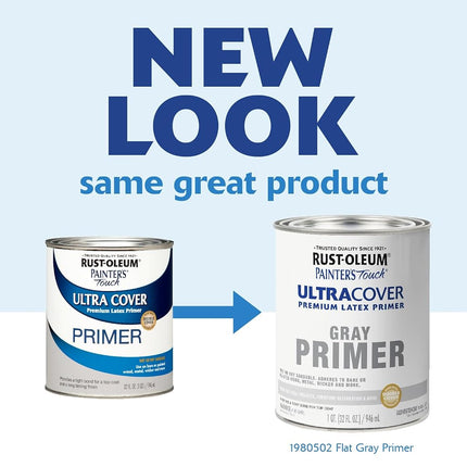 RUST-OLEUM Flat Gray Primer 1980502 Painters Touch Quart Latex, 32 Fl Oz (Pack of 1)