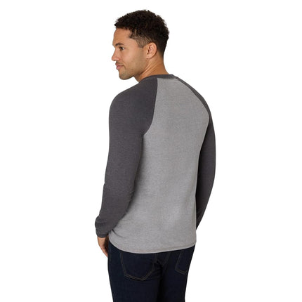 Hanes Men`s Beefy-T Long-Sleeve Colorblock Henley, M, Oxford Gray/Slate Heather