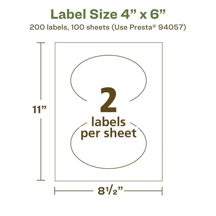 Avery EcoFriendly Matte White Recycled Oval Labels, 4" x 6", Print-to-The-Edge, Matte White Labels, Permanent Adhesive, Laser/Inkjet Printable, 200 Total
