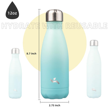 Konokyo Insulated Water Bottles,12oz Double Wall Stainless Steel Vacumm Metal Flask for Sports Travel,Mint