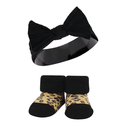 Set de regalo de diadema y calcetines para bebé Hudson, diseño de leopardo rosa salvaje negro, 2 unidades (paquete de 3)