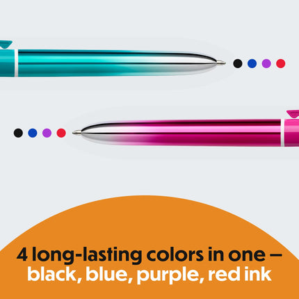 Stylo bille rétractable BIC 4 Couleurs Lisse, 4 encres au prix d'une, lot de 2, couleurs d'encre bleu, noir, rouge et violet