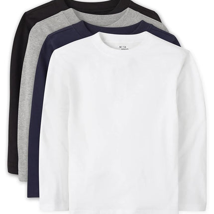 Lot de 4 T-shirts basiques à manches longues The Children's Place pour garçons, noir/gris H/bleu marine/blanc, 12-18 mois