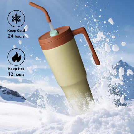 Vaso térmico Konokyo con asa y pajita, botella de agua de acero inoxidable al vacío de 40 oz, taza de viaje de metal con difusor de frutas, pistacho