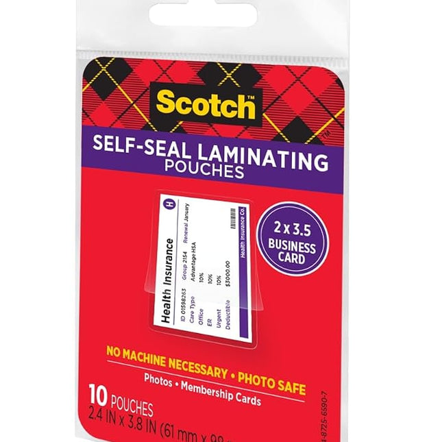 Scotch Self-Sealing Laminating Pouches, Business Card Size (LS851-10G)