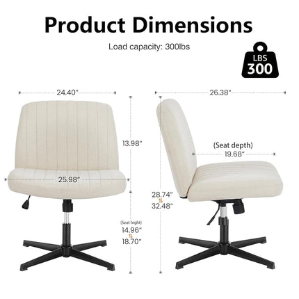 DUMOS Desk Chair No Wheels, Criss Cross Chair Wide Cross Legged Office Desk Vanity Comfy Chair, Armless Adjustable Swivel Chairs for Home Computer Task Beige