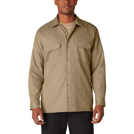 Dickies Men's Work Regular Regular Fit Long Sleeve Casual Shirt, Beige (Khaki), Small