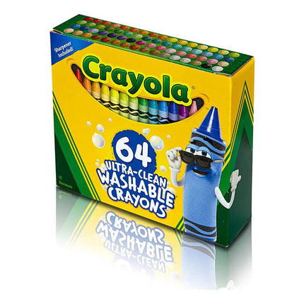 CRAYOLA Ultra Clean Washable Crayons, Built in Sharpener, 64 Count, Kids at Home Activities