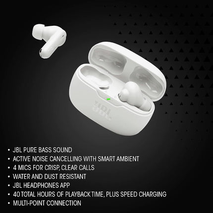 JBL Vibe Beam 2 - True Wireless NC Earphones with Pure Bass, Smart Ambient Tech, 4 Microphones for Clear Calls, Up to 40 Hours Playback, IP54 Dust/Waterproof (Black)