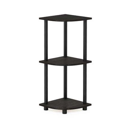 Furinno TURN-N-TUBE Corner Shelf, 3-Tier Corner Bookshelf, Display Storage Shelves with Open Shelves, for Organization and Storage, Living Room, Home Office, Garage, Espresso