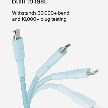 Belkin BoostCharge Braided USB-C to USB-C Cable (1M/3.3ft) for iPhone 16, 16 Pro, 16 Pro Max, 16 Plus, Galaxy S25, S24, Note, Pixel 9, Pixel 8, iPad Pro & More - Blue