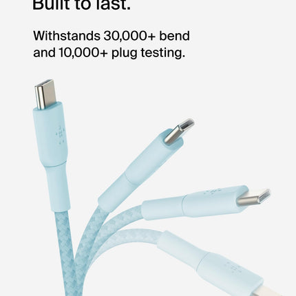 Cable USB-C a USB-C trenzado Belkin BoostCharge (1M/3.3ft) para iPhone 16, 16 Pro, 16 Pro Max, 16 Plus, Galaxy S25, S24, Note, Pixel 9, Pixel 8, iPad Pro y más - Azul