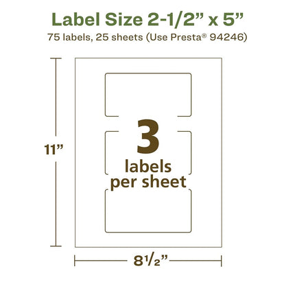 Avery EcoFriendly Matte White Recycled Rectangle Labels, 2.5" x 5", Print-to-The-Edge, Matte White Labels, Permanent Adhesive, Laser/Inkjet Printable, 75 Total