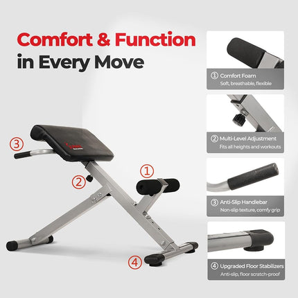 Sunny Health & Fitness Foldable Roman Chair, 45-Degree Hyperextension Bench