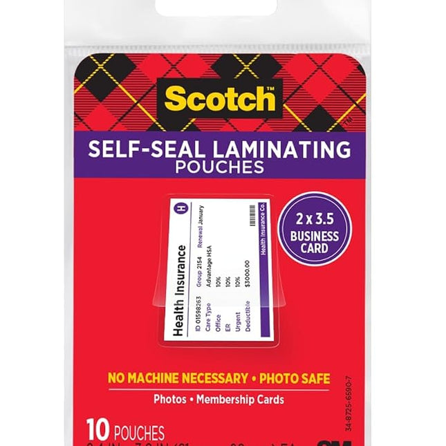 Scotch Self-Sealing Laminating Pouches, Business Card Size (LS851-10G)
