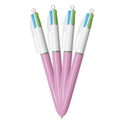 BIC 4-Color Grip Ballpoint Pen, Blue Barrel, Medium Point (1.0mm), Assorted Inks, 3-Count