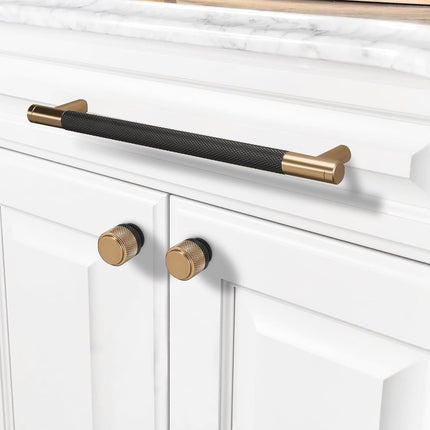 COTYKILEY 10 Pack Matte Black and Champagne Bronze Kitchen Cabinet Knobs Knurled Drawer Knobs Dresser Knobs Cabinet Hardware Black Knobs for Dresser Drawers