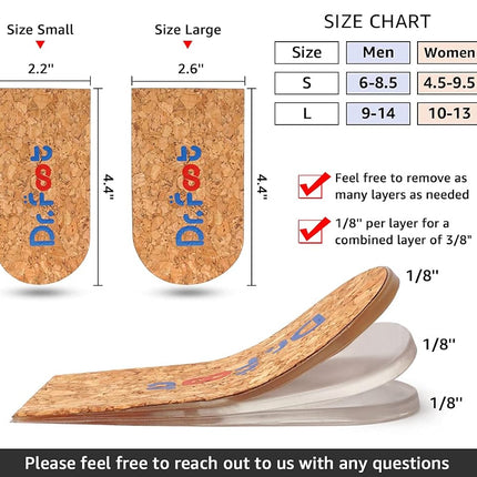 Dr. Foot's Adjustable Orthopedic Heel Lift for Leg Length Discrepancies, Height Increase Insole for Heel Spurs, Heel Pain, Sports Injuries, and Achilles tendonitis (Large- Women's 10-13|Men's 9-14)