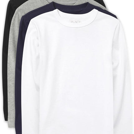 Lot de 4 T-shirts basiques à manches longues pour garçons The Children's Place, noir/bleu marine/gris fumée/blanc, taille M US
