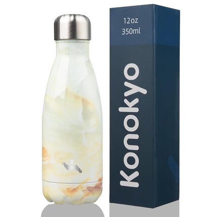 Konokyo 12 oz Insulated Stainless Steel Water Bottle, Marble Jade