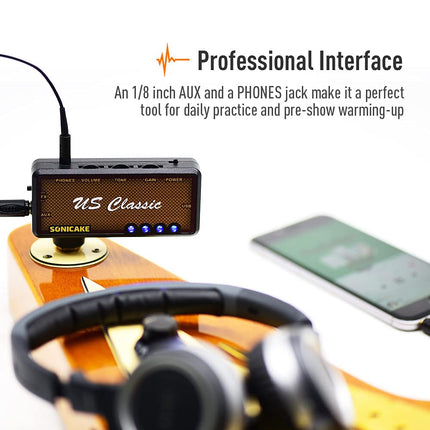 SONICAKE US Classic Plug-In USB Chargable Portable Pocket Guitar Headphone Amp Carry-On Bedroom Effects