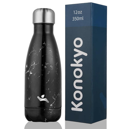 Konokyo Insulated Water Bottles,12oz Double Wall Stainless Steel Vacumm Metal Flask for Sports Travel,Marble-Midnight
