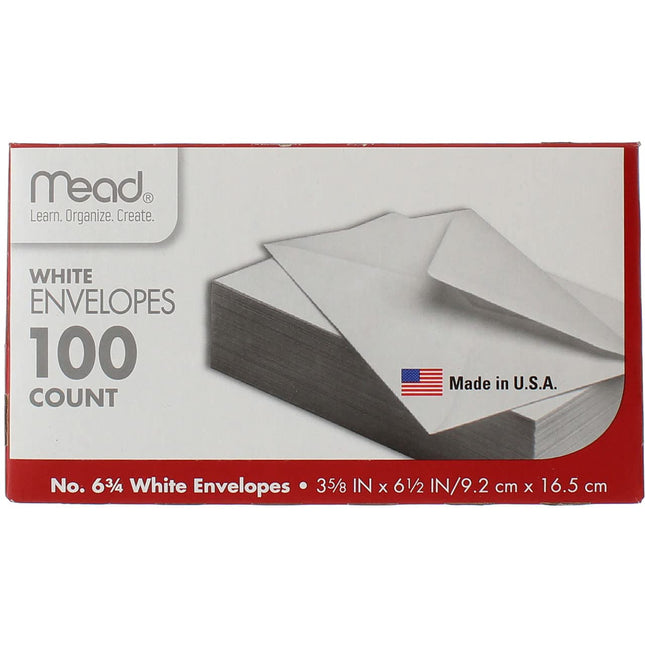 Mead #6 3/4 White Envelopes #75100, 100 Count, 2-p