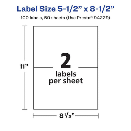 Avery Durable Waterproof Rectangle Labels, 5.5" x 8.5", 100 Oil and Tear-Resistant Waterproof Labels, Laser/Pigment-Based Inkjet Printable Labels
