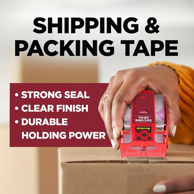 Scotch Secure Seal Packing Tape, Ultra Clear, Reliable and Durable Seal, 1.88 in x 800 in., 6 Packaging Rolls with Dispensers