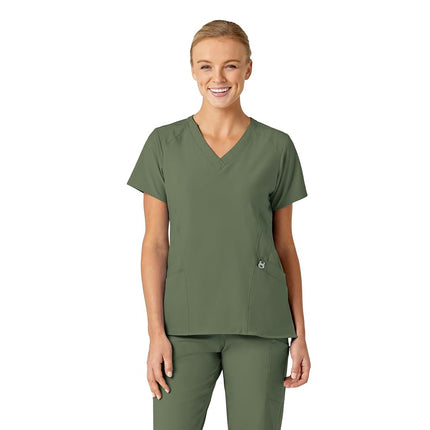 WonderWink 6155XOLIV1X W123 Women's Stylized V-Neck Top, Olive, Extended-1X Size
