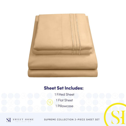 Sweet Home Collection Luxury Bedding Set with Flat, Fitted Sheet, 2 Pillow Cases, Fine Double Brushed Microfiber, Camel, Twin