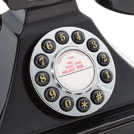 GPO Carrington Classic Retro Push-Button Phone with Pull-Out Tray, Traditional Bell RingTone, Ringer On/Off for Home, Office, Hotels- Black
