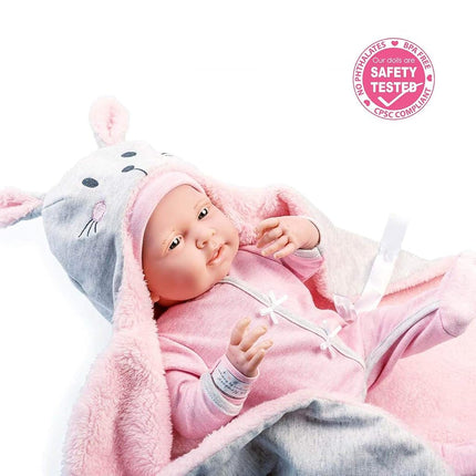 JC Toys - La Newborn Newborn doll 38 cm is soft vinyl, includes romper and 5 accessories, pink, designed in Spain by Berenguer, +2 years